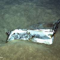 An image shot from a remotely operated underwater vehicle shows a spare parts box from the USS Indianapolis lying on the floor of the Pacific Ocean. Wreck of U.S. cruiser that delivered vital parts for Hiroshima A-bomb found after seven-decade search