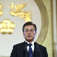 South Korean President Moon Jae-in speaks during a news conference in Seoul on Thursday. Comments on Japan's wartime past by South Korea's President Moon rattle Tokyo: observers