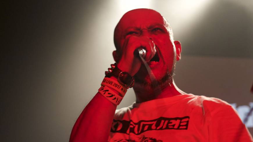 Politics and punk: Shinji “Guy” Okoda performs at To Future, an annual hardcore and punk concert that commemorates the Aug. 6, 1945, atomic bombing of Hiroshima. Nuclear issues aren't a problem for Hiroshima's punk acts — politics are