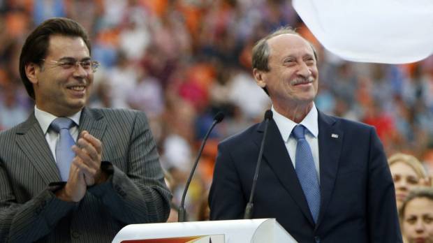The lifetime ban of former Russian Athletics Federation president Valentin Balakhnichev (right), seen in an August 2013 file photo, was upheld by the Court of Arbitration for Sport on Monday. The court also upheld bans imposed on Papa Massato Daiack, the son of the former IAAF president Lamine Diack, and and former IAAF treasurer Valentin Balakhnichev for corruption charges. Life bans upheld for trio of officials in doping, bribery case
