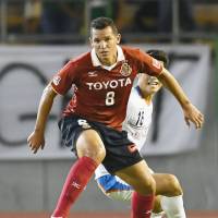Nagoya’s Washington controls the ball during his team’s win over Hachinohe during their Emperor’s Cup match on Wednesday in Nagoya. Nagoya finishes off Hachinohe in rescheduled Emperor's Cup match
