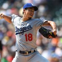 Dodgers starter Kenta Maeda pitches against the Tigers on Sunday in Detroit. Maeda comes unglued in sixth against Tigers