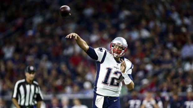 Patriots quarterback Tom Brady passes during a preseason game against the Texans on Saturday in Houston. Brady returns to Houston for preseason debut