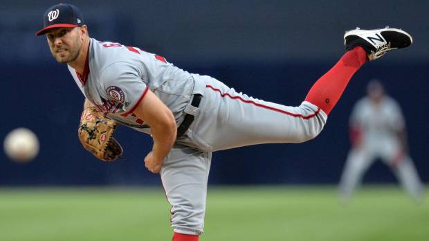 Washington’s Matt Grace pitches against San Diego in the first inning on Friday. Grace solid for Nats in rare start