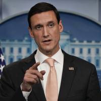 Homeland Security Adviser Tom Bossert speaks during a news briefing at the White House in Washington Thursday. Congress is gearing up for a vote as early as next week on a multibillion-dollar down payment on relief aid for Harvey. White House vows quick action as Harvey aid estimates soar, debt ceiling decision looms