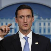 White House homeland security adviser Tom Bossert speaks during the daily news briefing at the White House in Washington on Sept. 11. Bossert is President Donald Trump’s detail man, the secretary of the nitty-gritty and a steady hand as the White House confronts a pair of monster hurricanes. That’s according to current and former administration officials who say the 42-year-old national security adviser is trusted by Trump. Trump taps Tom Bossert as detail man on homeland threats