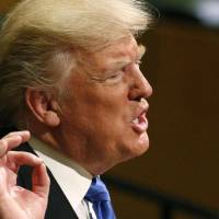 U.S. President Donal Trump addresses the 72nd United Nations General Assembly at U.N. headquarters in New York Tuesday. Japan welcomes Trump's rebuke of North Korea's abduction of Japanese
