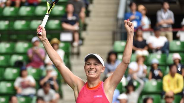 Denmark’s Caroline Wozniacki celebrates after beating Russia’s Anastasia Pavlyuchenkova 6-0, 7-5 in the final of the Toray Pan Pacific Open at Ariake Coliseum on Sunday. Wozniacki captures third Pan Pacific crown