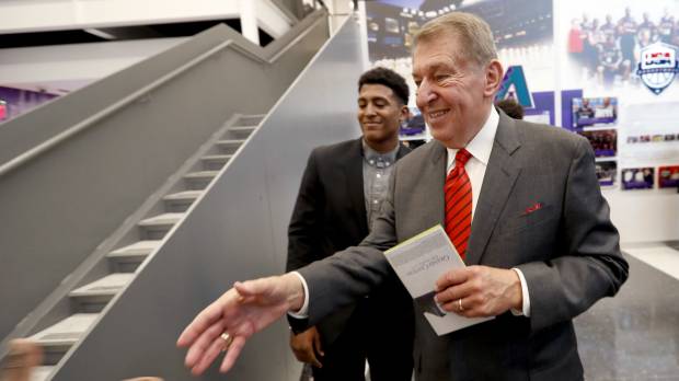 Jerry Colangelo greets guests at the grand opening of the Jerry Colangelo Museum at Grand Canyon University in Phoenix on Wednesday. Colangelo has been an NBA and MLB owner and executive for USA Basketball and the Naismith Hall of Fame. Grand Canyon University opens museum to honor Colangelo