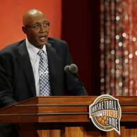 Former ABA and NBA star George McGinnis speaks during his enshrinement into the Basketball Hall of Fame on Friday in Springfield, Massachusetts. McGrady, McGinnis head Hall of Fame class of 2017