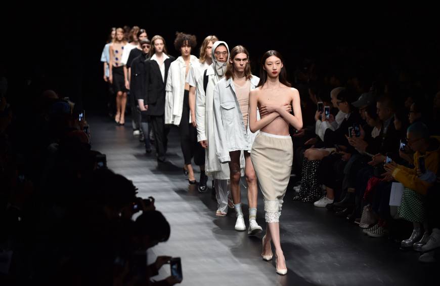The final walk revealing the DressedUndressed 2018 collection on the runway in Tokyo.