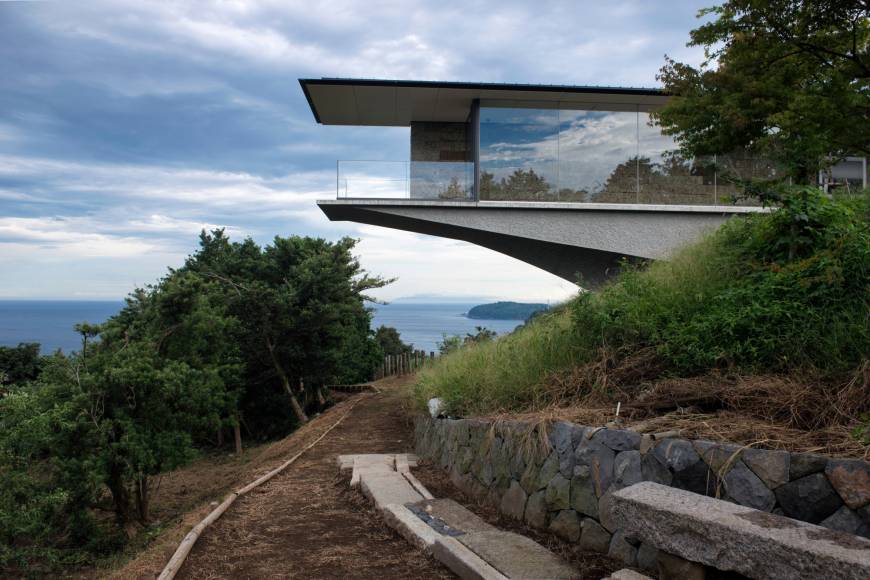Room with a view: The ocean-side extremity of the 100-meter gallery at the Enoura Observatory, Kanagawa Prefecture, which is oriented to frame the sun at dawn.