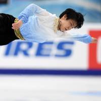 Yuzuru Hanyu competes in the short program at the Cup of Russia in Moscow on Friday night. Hanyu was in second place going into Saturday’s free skate. Hanyu 2nd after short program