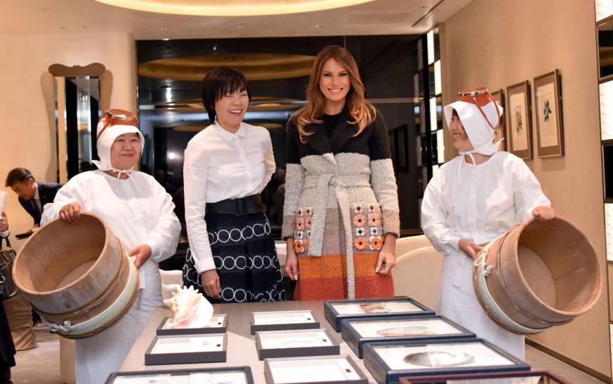 Akie, Melania bond over pearls, tea in upscale Tokyo shopping district