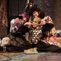Family portrait: Glyn Pritchard (left) plays a purple-haired young woman, and Kathryn Hunter (front) and Hideki Noda her father and mother, respectively, in the play “One Green Bottle.” A 2010 play by Hideki Noda gets wry extra twists of English humor in 'One Green Bottle'