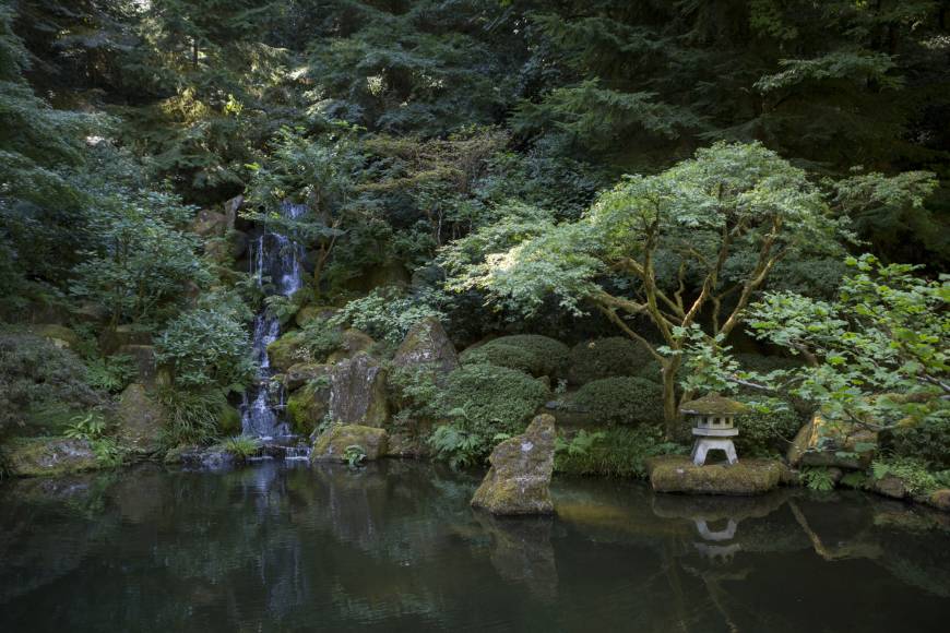 A strolling pond garden at the Portland Japanese Garden in Oregon.