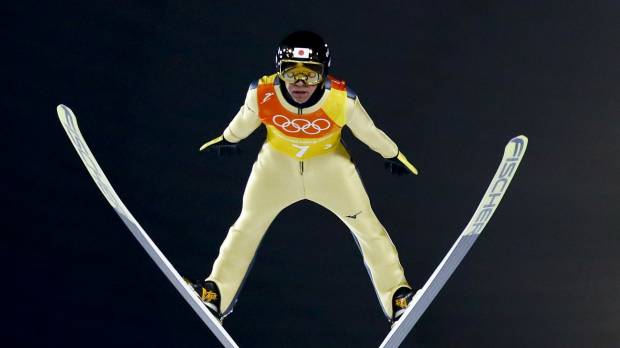Noriaki Kasai competes in the men’s team ski jumping event at the 2018 Pyeongchang Olympics on Monday night. Veteran Noriaki Kasai determined to compete at Beijing 2022 at age 49