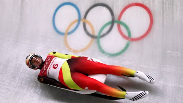 Germany’s Natalie Geisenberger competes in the women’s luge final at the Olympic Sliding Centre on Tuesday. Natalie Geisenberger retains Olympic luge title