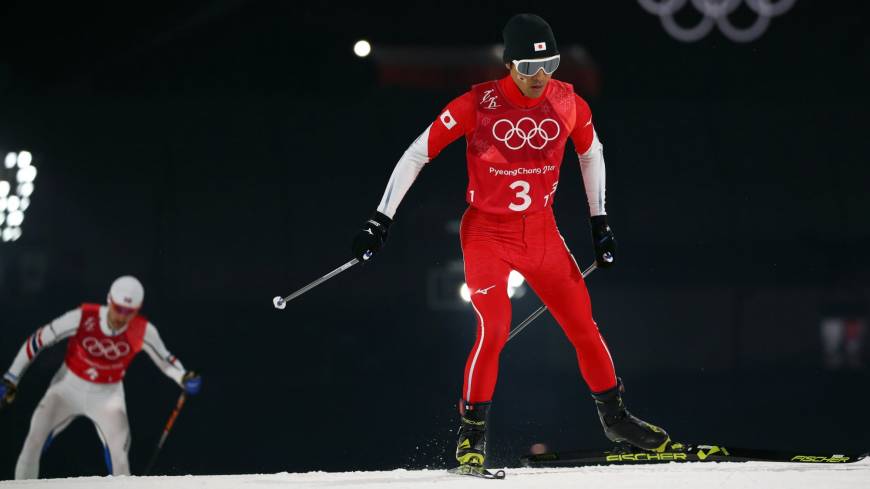Japan’s Yoshito Watabe competes in the cross-country relay portion of the Nordic combined team event at Alpensia Cross-Country Skiing Centre on Thursday night. Germany took home the gold, while Japan placed fourth overall. Cross-country skiing dominance guides Germany to glorious result in Nordic combined team event