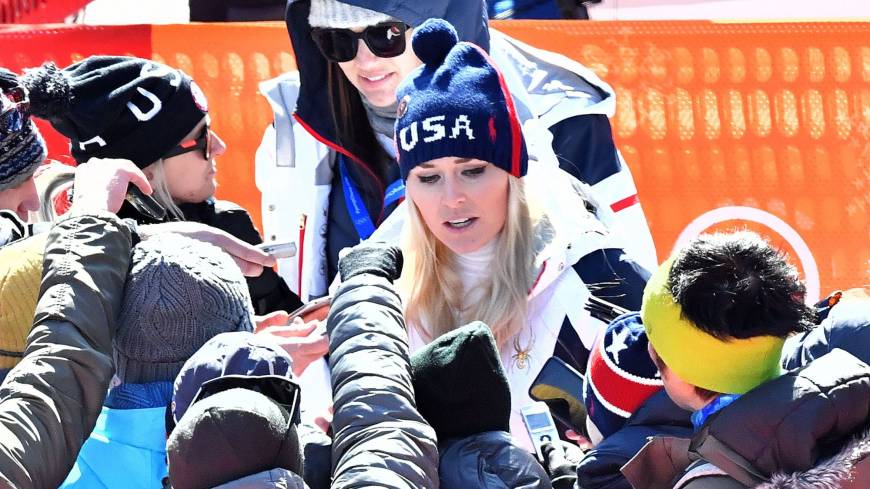 U.S. skier Lindsey Vonn speaks to the media following the women’s super-G on Saturday in Jeongseon, South Korea. U.S star Lindsey Vonn 'hurt' by anti-American claims