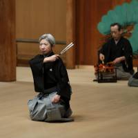 Carrying on tradition: Hisa Uzawa performs without a mask in a scene from “Kazuraki.” She has been steeped in Japanese arts from a young age, recalling that if a Western program came on in her house, her father would turn it off. Living and breathing history, through noh