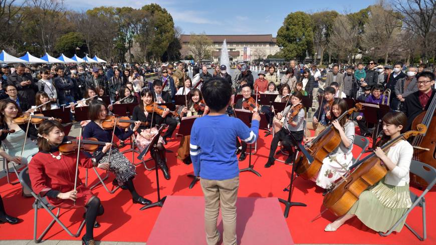 Outdoor orchestra: A symphony pops up at last year’s Spring Festival in Tokyo. The month-long event sees many classical music concerts in the vicinity of Ueno Station. Spring Festival in Tokyo — Tokyo Opera Nomori 2018