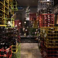 Tight space: In No.501, bright, grid-shaped wine shelves give the impression of being inside a game of wine-themed Tetris. Celebrating the Tokyo weekend with a glass of natural wine