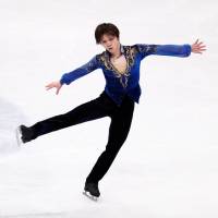 Shoma Uno performs his free skate routine at the world championships on Saturday in Milan, Italy. Uno finished second with 273.77 points. Shoma Uno places second at world championships as Nathan Chen captures men's title