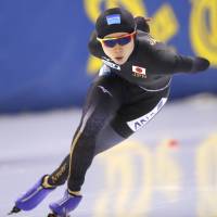 Miho Takagi competes during the women’s 1,500-meter race during the World Cup speedskating finals on Sunday in Minsk. Takagi clinched the overall title on Sunday. Takagi wins overall crown