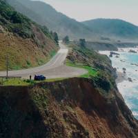 This March 28 drone video image shows the pullout where the SUV of Jennifer and Sarah Hart was recovered off the off Pacific Coast Highway 1, near Westport, California. The SUV carrying the large, free-spirited family from Washington state accelerated straight off the scenic California cliff and the deadly wreck may have been intentional, authorities said Sunday. Car's California cliff plunge fatal to same-sex parents, adopted multiracial kids believed intentional