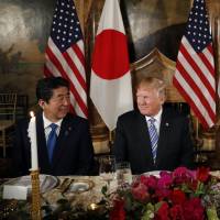 U.S. President Donald Trump and first lady Melania Trump host Japanese Prime Minister Shinzo Abe and his wife Akie Abe for dinner at Trump’s private Mar-a-Lago club at his resort in Florida on Wednesday. Trump talks a success for Abe, with much needed diplomatic win on North Korea