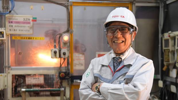 Toyota Motor Corp. Executive Vice President Mitsuru Kawai poses on the floor of a forging factory at the automaker’s headquarters in Toyota, Aichi Prefecture, on March 22. Hands-on Toyota exec passes down <I>monozukuri</I> spirit