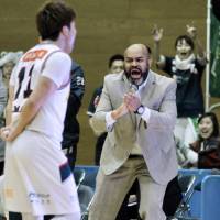 Game on: Samir St. Clair calls out words of encouragement to the Saitama Broncos at a match versus Tokyo Excellence at Higashi Itabashi Gymnasium, Tokyo. The hoops worth going through