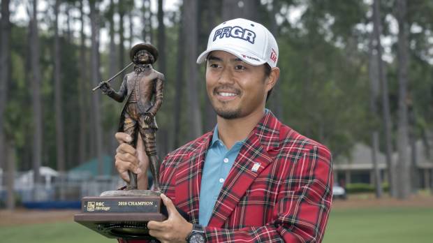 Satoshi Kodaira poses with the trophy after winning the RBC Heritage on Sunday in Hilton Head Island, South Carolina. Satoshi Kodaira wins RBC Heritage to claim first title on PGA Tour