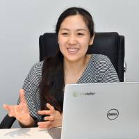 Naomi Kurahara, co-founder and CEO of Infostellar Inc., is interviewed in Shibuya Ward, Tokyo, on April 12. Infostellar aims to knit together a global network of satellite antenna stations