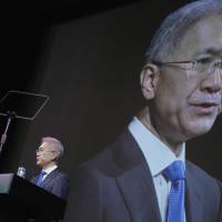 Sony Corp. CEO Kenichiro Yoshida holds a news conference at the company’s headquarters in Tokyo on Tuesday. Sony buys EMI Music Publishing in $1.9 billion deal to beef up music catalog