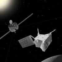 The Mercury Magnetospheric Orbiter (left) developed by Japan and the Mercury Planetary Orbiter developed by the European Space Agency examine Mercury in this illustration. The two probes are expected to be launched in October. Mercury probes for Japan-Europe space mission to be launched from French Guiana in October