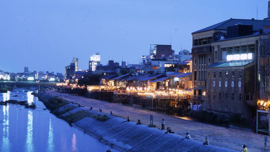 At the river: Kyoto restaurants have opened their terraces for summertime dining. Kamo River Summer Terrace