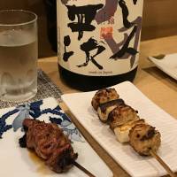 Skewers of saezuri (windpipe) and tsukune (minced chicken) yakitori, paired with a glass from Ribatei’s premium sake list. Ribatei: No pretension here, just satisfying yakitori
