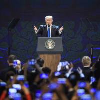 U.S. President Donald Trump speaks at the APEC CEO Summit, part of the broader APEC leaders’ summit, in Danang, Vietnam, on Nov. 10, laying out his broad vision for preserving peace and prosperity across the Indo-Pacific region. Toward a free and open Indo-Pacific