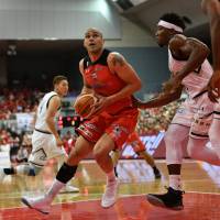 Chiba Jets Funabashi veteran forward Michael Parker energizes his team on offense and defense Josh Peppers and Michael Parker reaping rewards after years of hard work in Japanese hoop scene