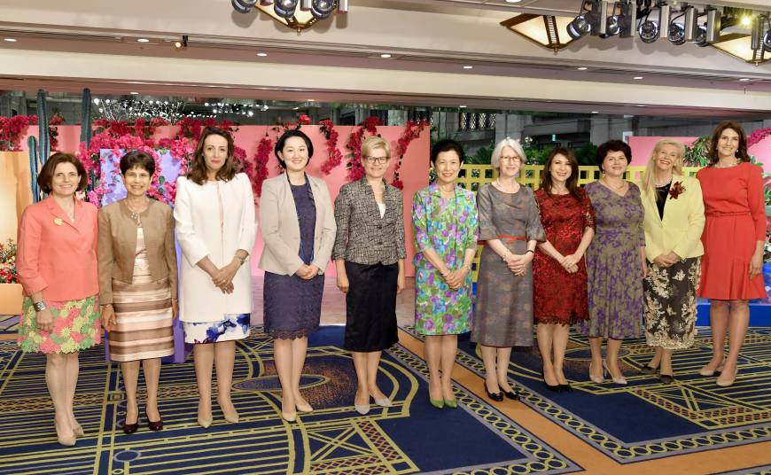 Princess Takamado (center) poses with ambassadors and ambassador