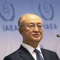 Director General of the International Atomic Energy Agency Yukiya Amano of Japan addresses the media during a news conference after a meeting of the IAEA board of governors at the International Center in Vienna Monday. Iran to inform IAEA of start of process to boost uranium enrichment capacity
