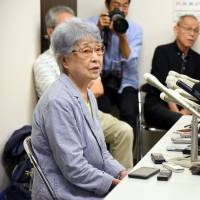 Sakie Yokota, the mother of Megumi Yokota who was abducted by North Korea in 1977, speaks during a news conference in Kanagawa Prefecture after the U.S-North Korea summit in Singapore on Tuesday. Abductees' relatives hope Trump-Kim summit will lead to return of loved ones