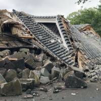 Mototaiko Yagura, a drum tower at Kumamoto Castle in Kumamoto Prefecture, was found collapsed on Wednesday. The castle complex has been closed to the public since a series of earthquakes in 2016. 'Drum tower' collapses at earthquake-hit Kumamoto Castle after heavy downpours