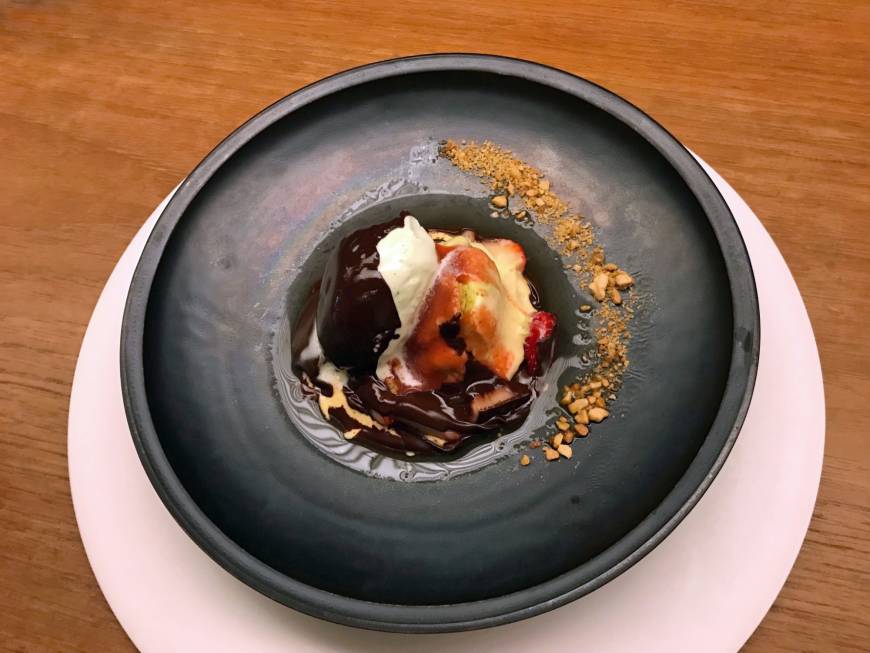 Assemblages Kakimoto A Kakimoto creation: 'Le Jardin — a Japanese Garden' combines chocolate, strawberry liqueur and pistachio ice cream infused with shiso leaves. | J.J. O'DONOGHUE