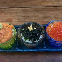Layers of culinary bling: Everything at Juban Ukyo comes served with style and flair. The ochoko-don set (pictured) is topped with uni (sea urchin), caviar and ikura (salmon roe). Juban Ukyo