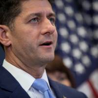 Speaker of the House Paul Ryan addresses reporters following a weekly Republican conference meeting on Capitol Hill in Washington Tuesday. GOP's Paul Ryan says Trump just 'trolling' on threat to pull critics' security clearances