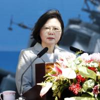 Taiwan President Tsai Ing-wen delivers a speech during a commissioning ceremony of the country’s first AH-64E Apache attack helicopter squadron in Taoyuan City, Taiwan, on Tuesday. China to begin large-scale military exercise 'tailored for Taiwan separatists' in East China Sea