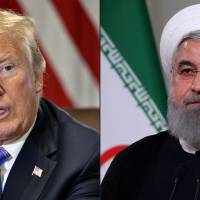 U.S. President Donald Trump (left) launched a threatening tweet against Iranian President Hassan Rouhani on Sunday in a tone reminiscent of his war on words with North Korea last year. U.S. president's Iran threat, his latest combative global move, showcases the 'Trump Doctrine'